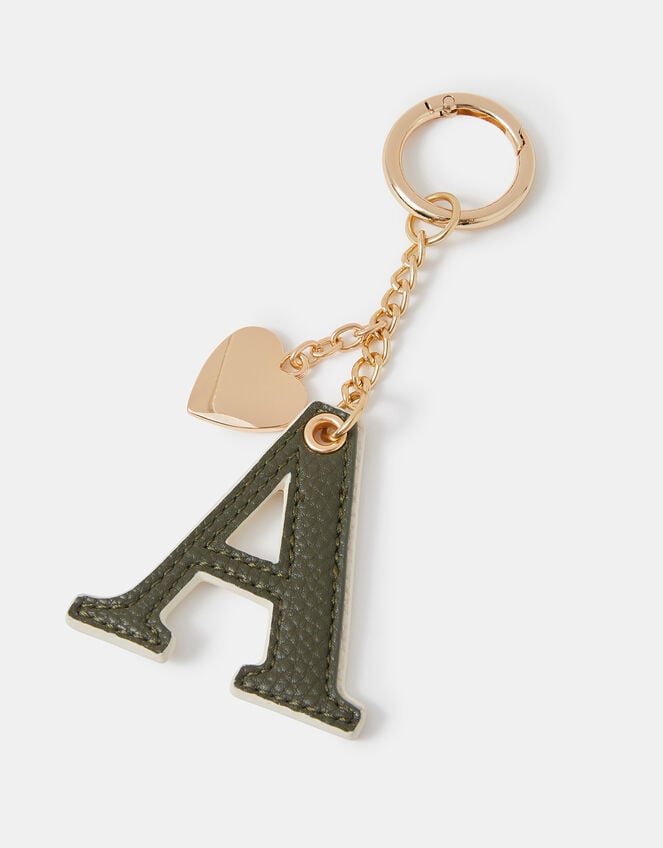 Initial Heart Bag Charm, Green (KHAKI), large