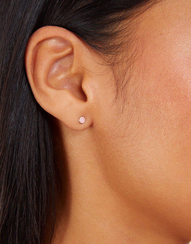 Sterling Silver Rose Quartz Stud and Hoops Set of Two, , large