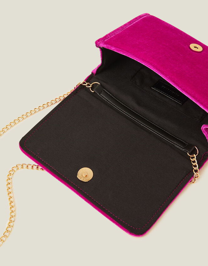 Velvet Cross Body Bag, Pink (FUCHSIA), large