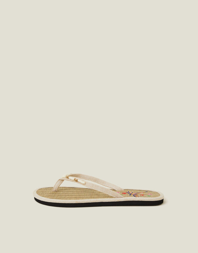 Embroidered Seagrass Flip Flops, Cream (CREAM), large