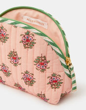 Floral Print Quilted Makeup Bag, , large