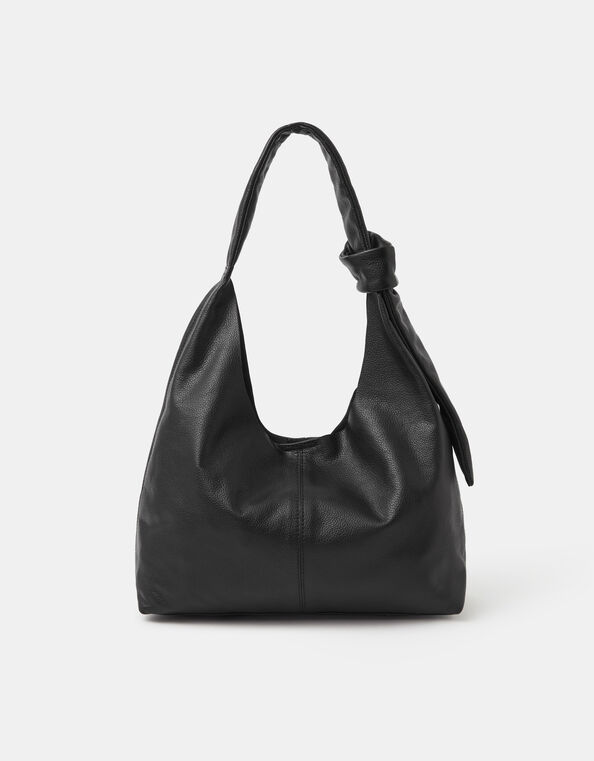Slouchy Knot Leather Shoulder Bag, Black (BLACK), large