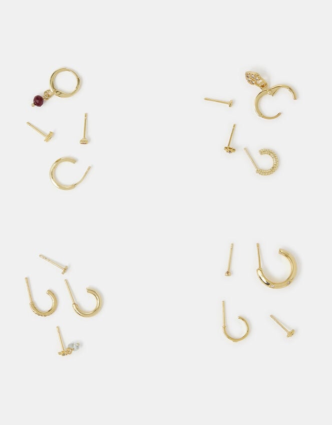 4-Pack 14ct Gold-Plated Birthstone Stud & Hoop Earrings Set , Gold (GOLD), large