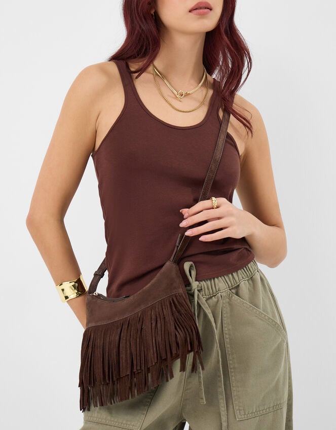 Fringe Suede Crossbody Bag, Brown (CHOCOLATE), large