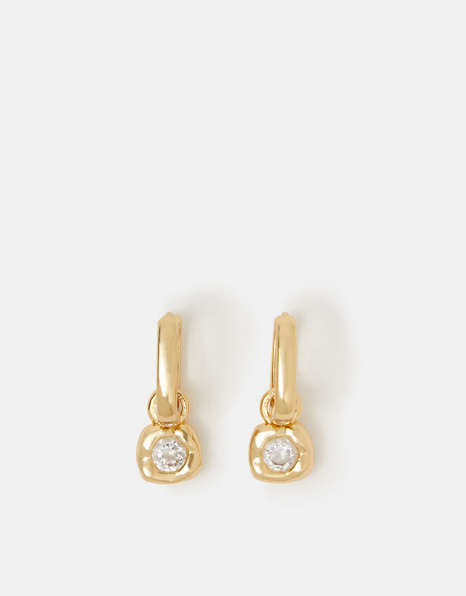 14ct Gold-Plated Molten Charm Hoop Earrings, , large