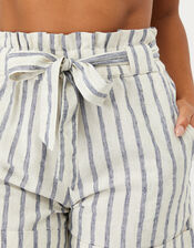 Paper-Bag Striped Shorts in Linen-Mix Fabric, Blue (BLUE), large