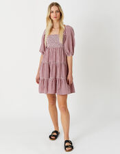 Puff Sleeve Gingham Mini Dress, Orange (RUST), large