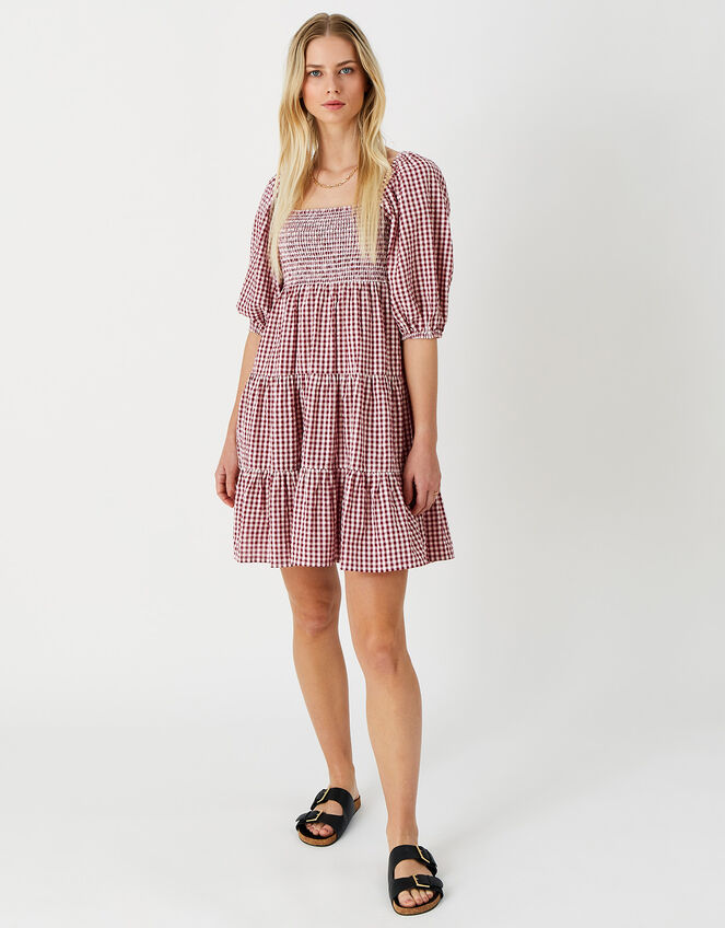 Puff Sleeve Gingham Mini Dress, Orange (RUST), large