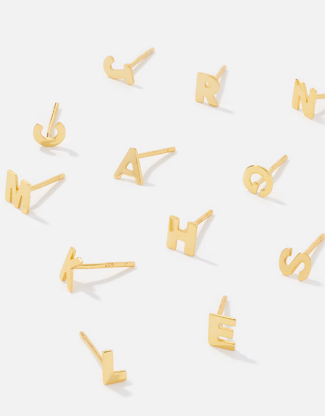 Gold-Plated Single Initial Stud, Gold (GOLD), large