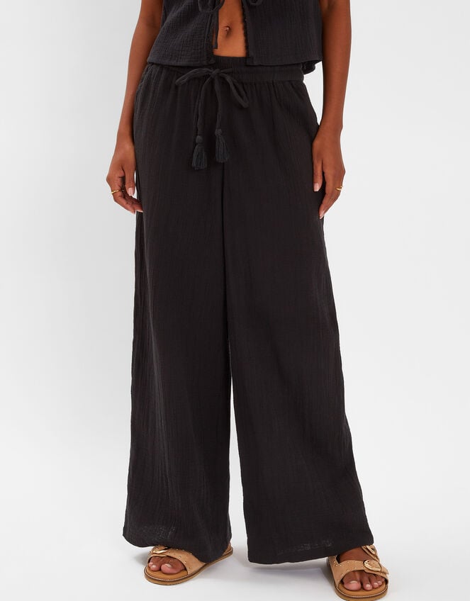 Crinkle Beach Trousers, Black (BLACK), large
