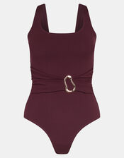 Molten Belted Shaping Swimsuit, Red (BURGUNDY), large