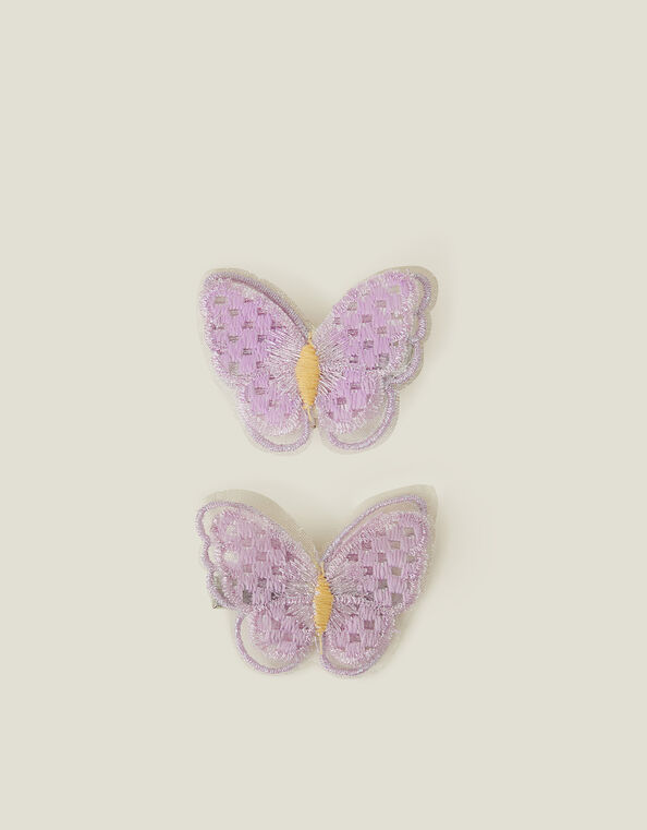 2-Pack Girls Embroidered Butterfly Hair Clips, , large