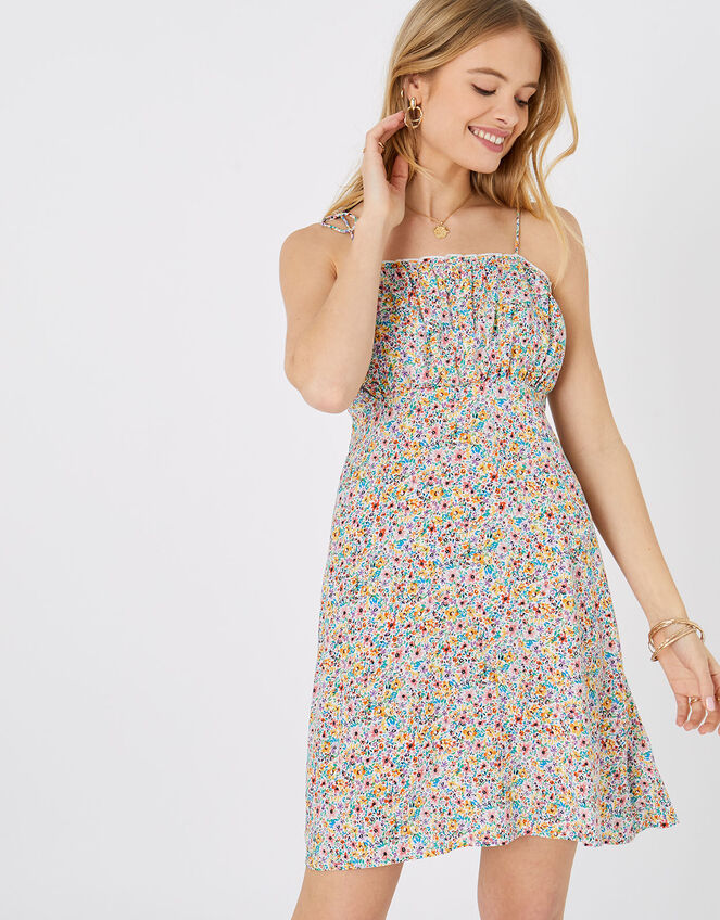 Floral Ruched Bandeau Mini Dress, Multi (BRIGHTS-MULTI), large