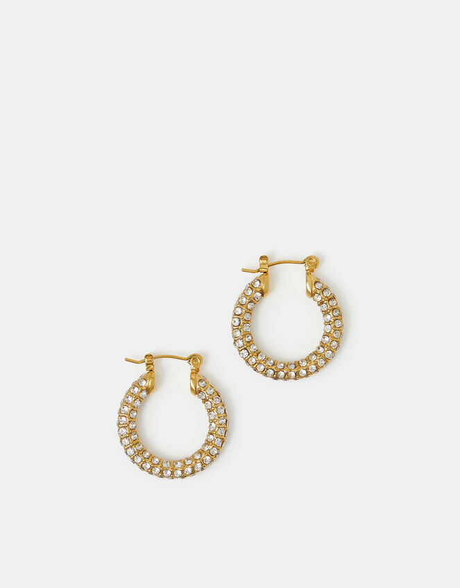 Stainless Steel Pav&eacute; Hoop Earrings, , large