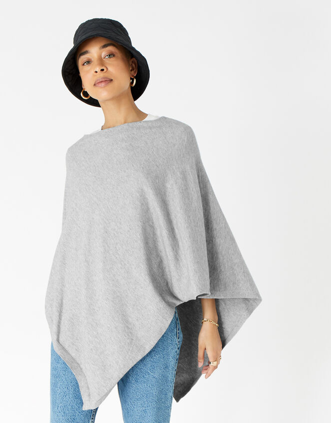 Lightweight Knit Poncho, Grey (GREY), large