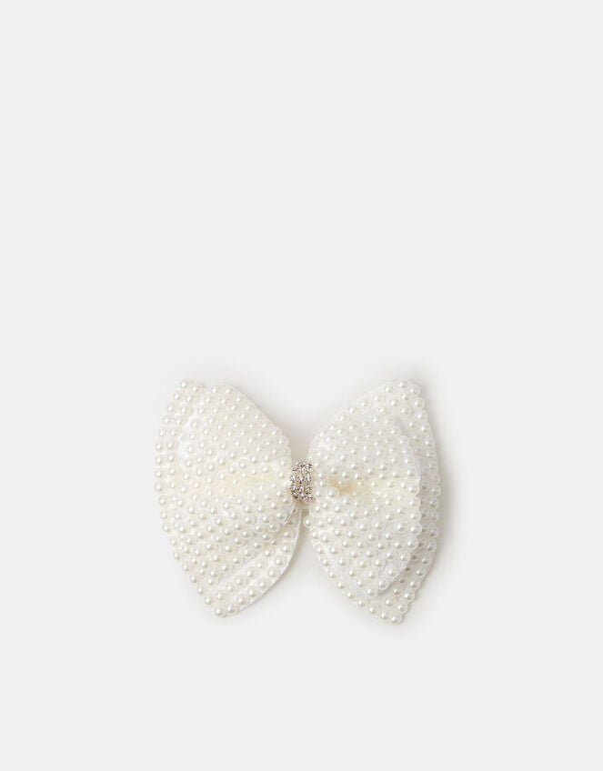 Girls Pearl Bow Hair Clip, , large