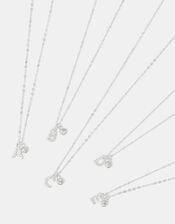 Sterling Silver Diamanté Initial Pendant Necklace, Silver (ST SILVER), large