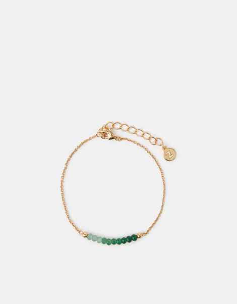14ct Gold-Plated Quartz Healing Stone Beaded Bracelet, Green (GREEN), large