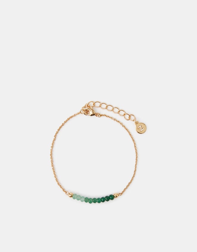 14ct Gold-Plated Quartz Healing Stone Beaded Bracelet, Green (GREEN), large