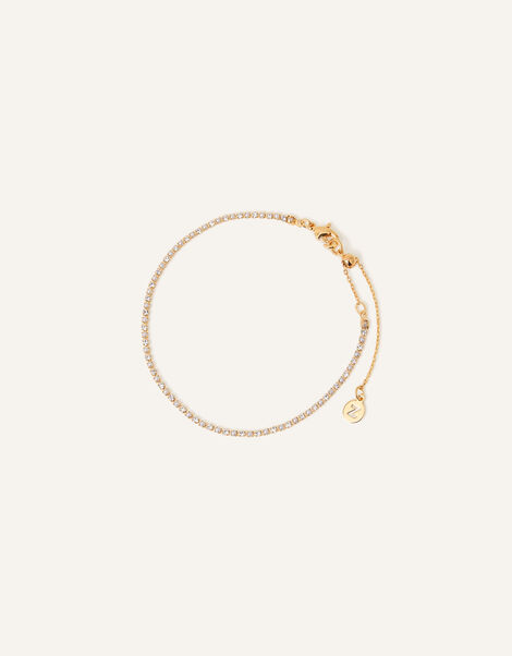 Gold-Plated Pearl Sparkle Tennis Bracelet, , large