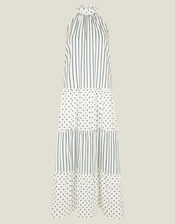 Polka Dot Stripe Halter Maxi Dress, Ivory (IVORY), large