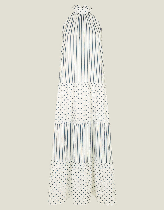 Polka Dot Stripe Halter Maxi Dress, Ivory (IVORY), large