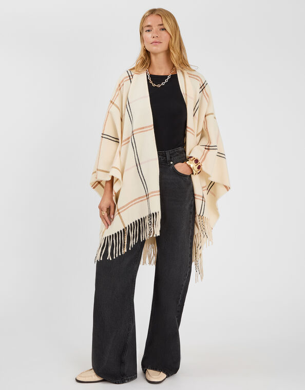 Check Print Poncho, , large