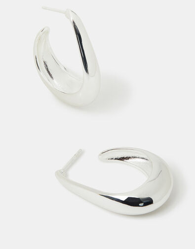 Sterling Silver-Plated Chunky Hoop Earrings, , large