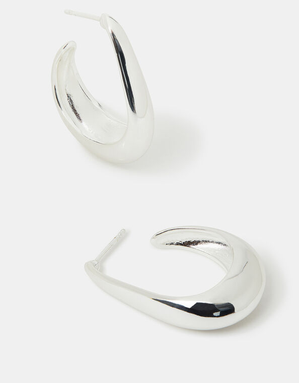 Sterling Silver-Plated Chunky Hoop Earrings, , large