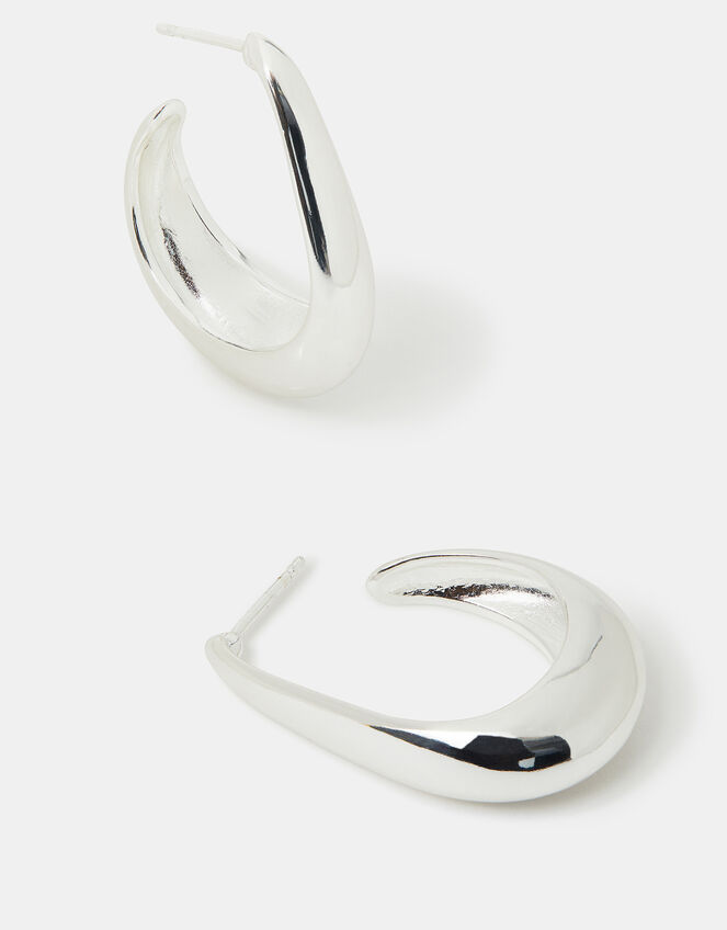 Sterling Silver-Plated Chunky Hoop Earrings, , large