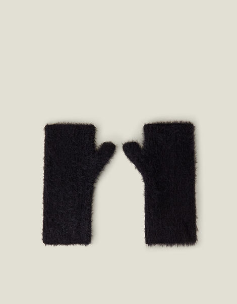 Fluffy Cut Off Gloves, Black (BLACK), large