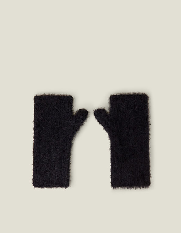 Fluffy Cut Off Gloves, Black (BLACK), large