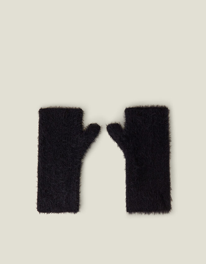 Fluffy Cut Off Gloves, Black (BLACK), large
