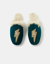 Embellished Lightning Bolt Mule Slippers, Teal (TEAL), large