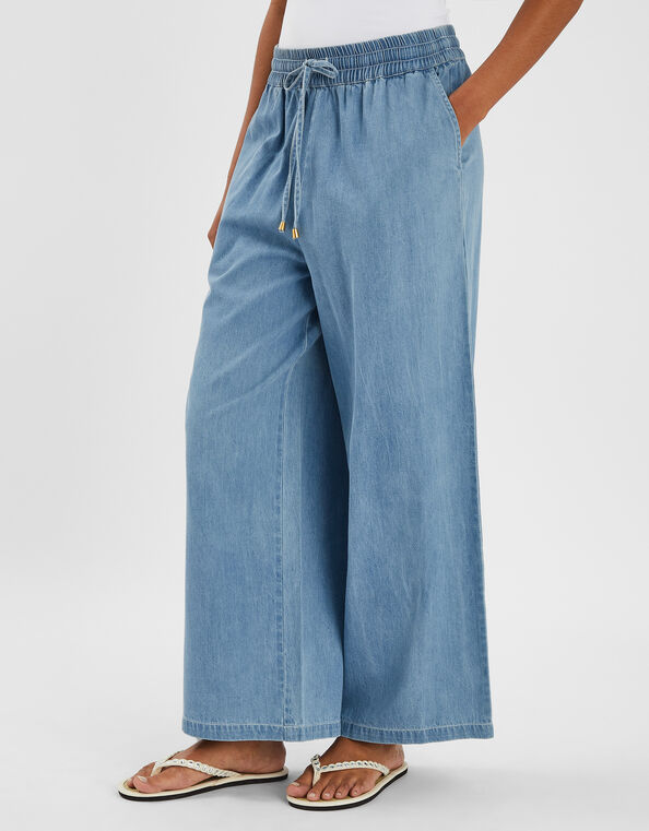 Denim Wide Leg Trousers, Blue (BLUE), large