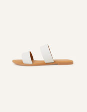 Two Strap Leather Wide Fit Sliders , White (WHITE), large