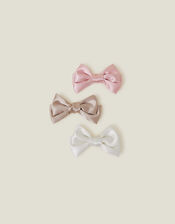 3-Pack Girls Satin Bow Clips, , large