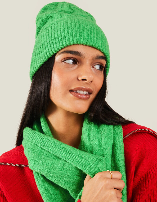 Geometric Knit Beanie, Green (GREEN), large