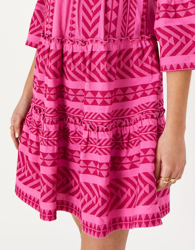 Jacquard Flute Sleeve Dress , Pink (PINK), large