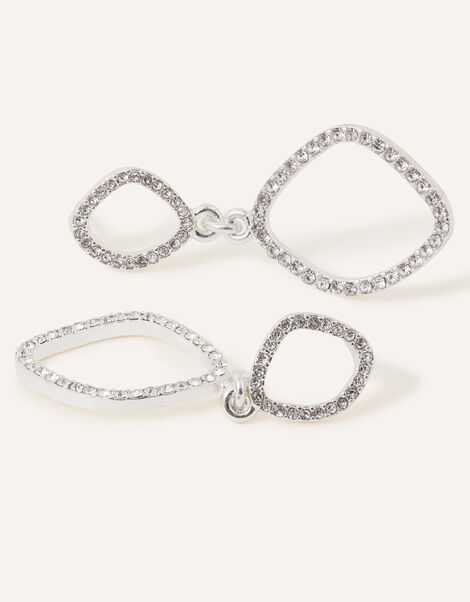 Pave Oval Short Drop Earrings, Silver (SILVER), large
