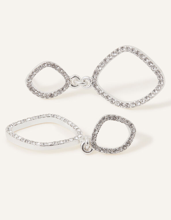 Pave Oval Short Drop Earrings, Silver (SILVER), large
