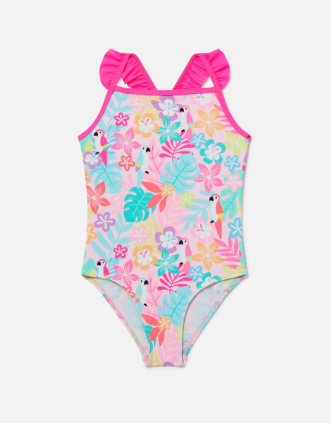 Girls Tropical Print Swimsuit, Multi (BRIGHTS-MULTI), large