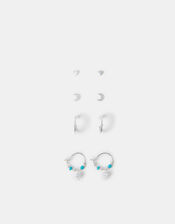 4-Pack Sterling Silver-Plated Celestial Stud & Hoop Earrings, , large