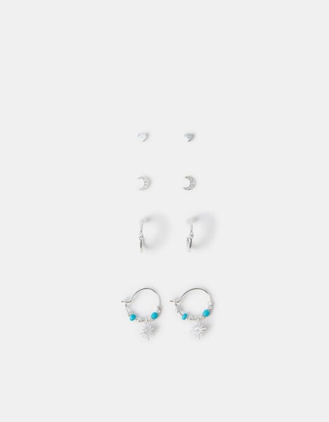 4-Pack Sterling Silver-Plated Celestial Stud & Hoop Earrings, , large