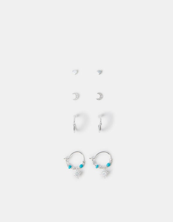 4-Pack Sterling Silver-Plated Celestial Stud & Hoop Earrings, , large