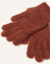 Super-Stretch Fluffy Knit Gloves, Brown (BROWN), large