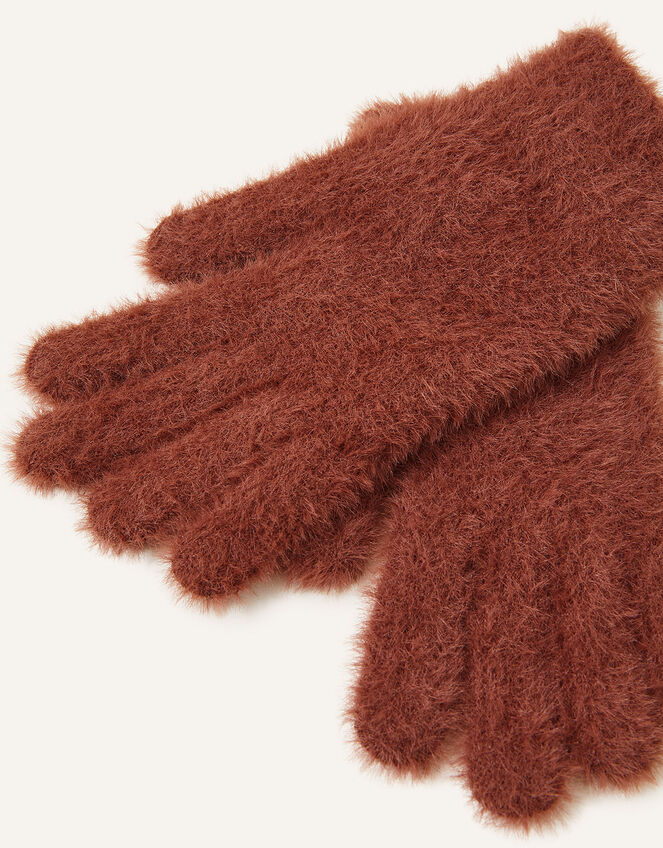 Super-Stretch Fluffy Knit Gloves, Brown (BROWN), large
