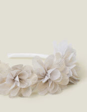 Girls Corsage Flower Crown Headband, Gold (GOLD), large