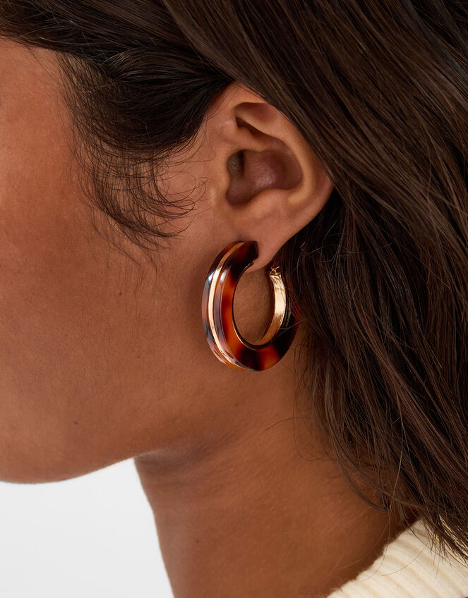 Tort Inlay Hoop Earrings, , large