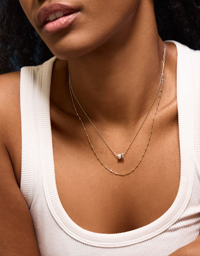 14ct Gold-Plated Diamante Bead Layered Necklace, , large